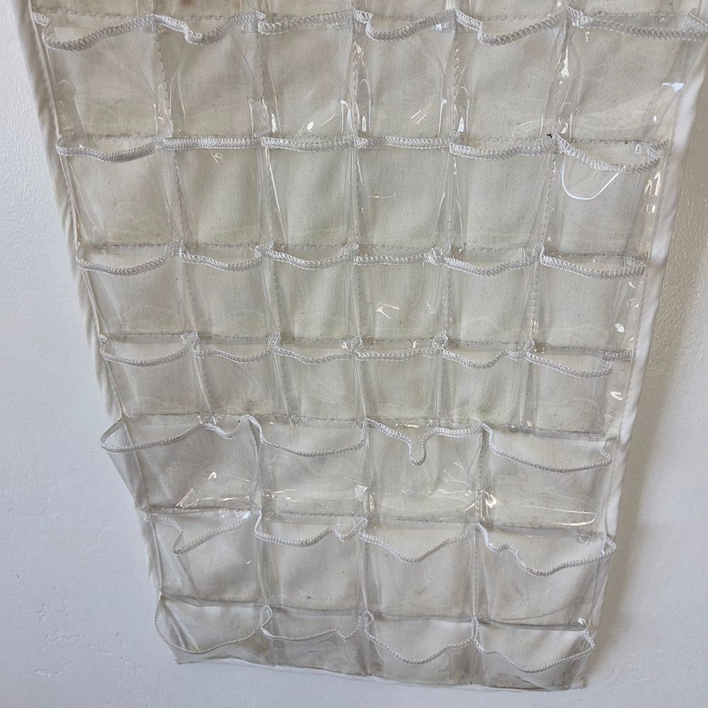 72 Slot Jewelry Organizer Hanging Closet Door White Fabric Clear Plastic - Picture 3 of 7